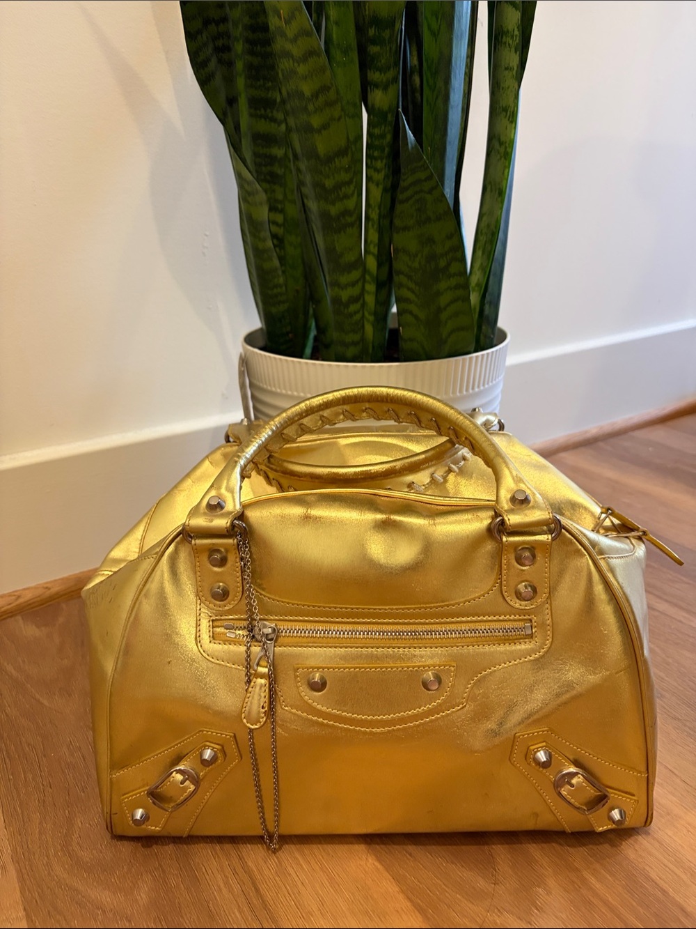 Balenciaga Gold Metallic Dome Satchel